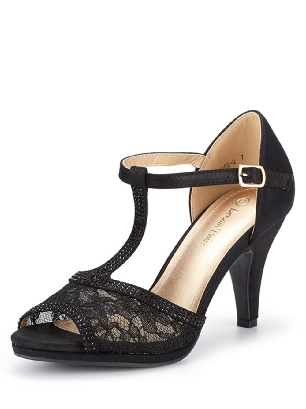 Dream Pairs Black Lace T-Strap Mid Heel Pumps